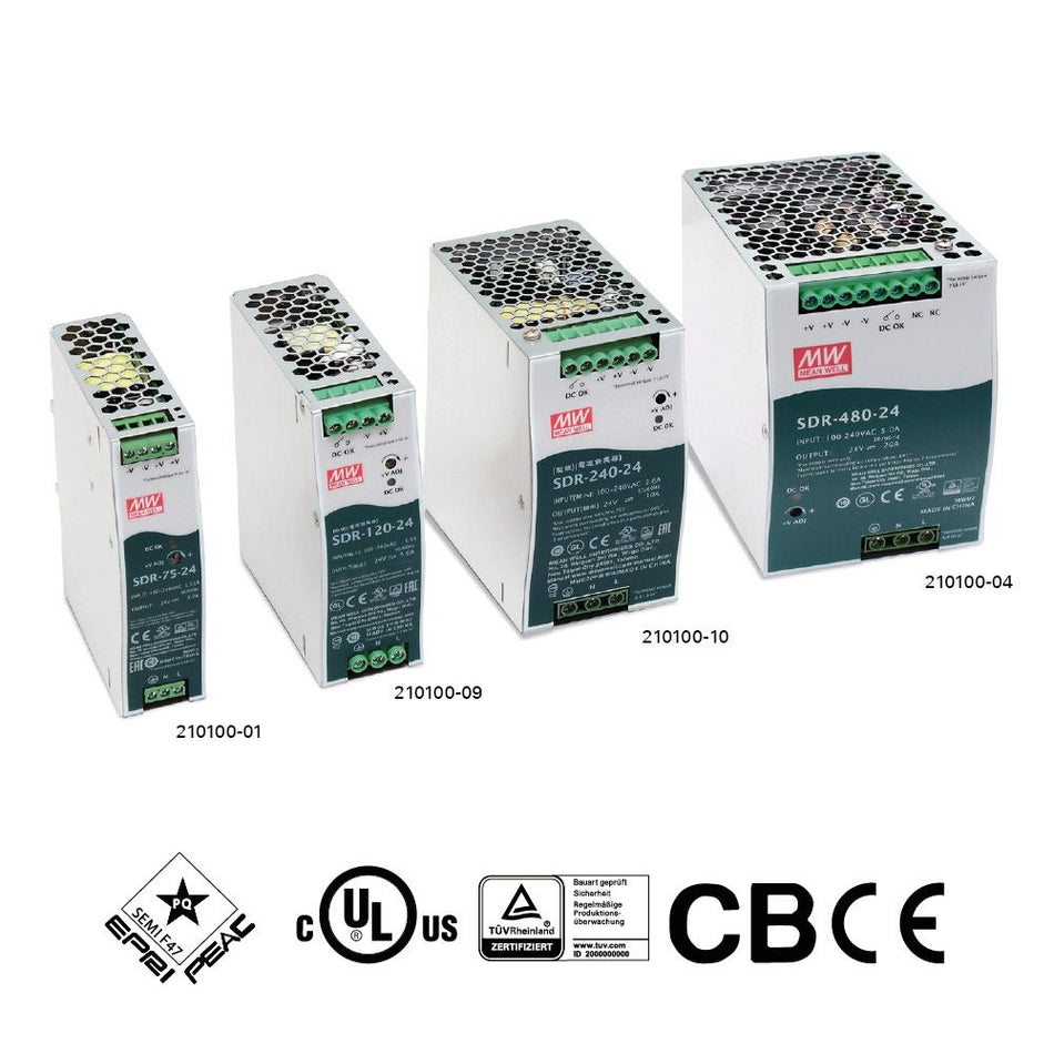 Switch-mode strømforsyning til DIN-skinnemontage , 230Vac / 24Vdc (210100-XX)